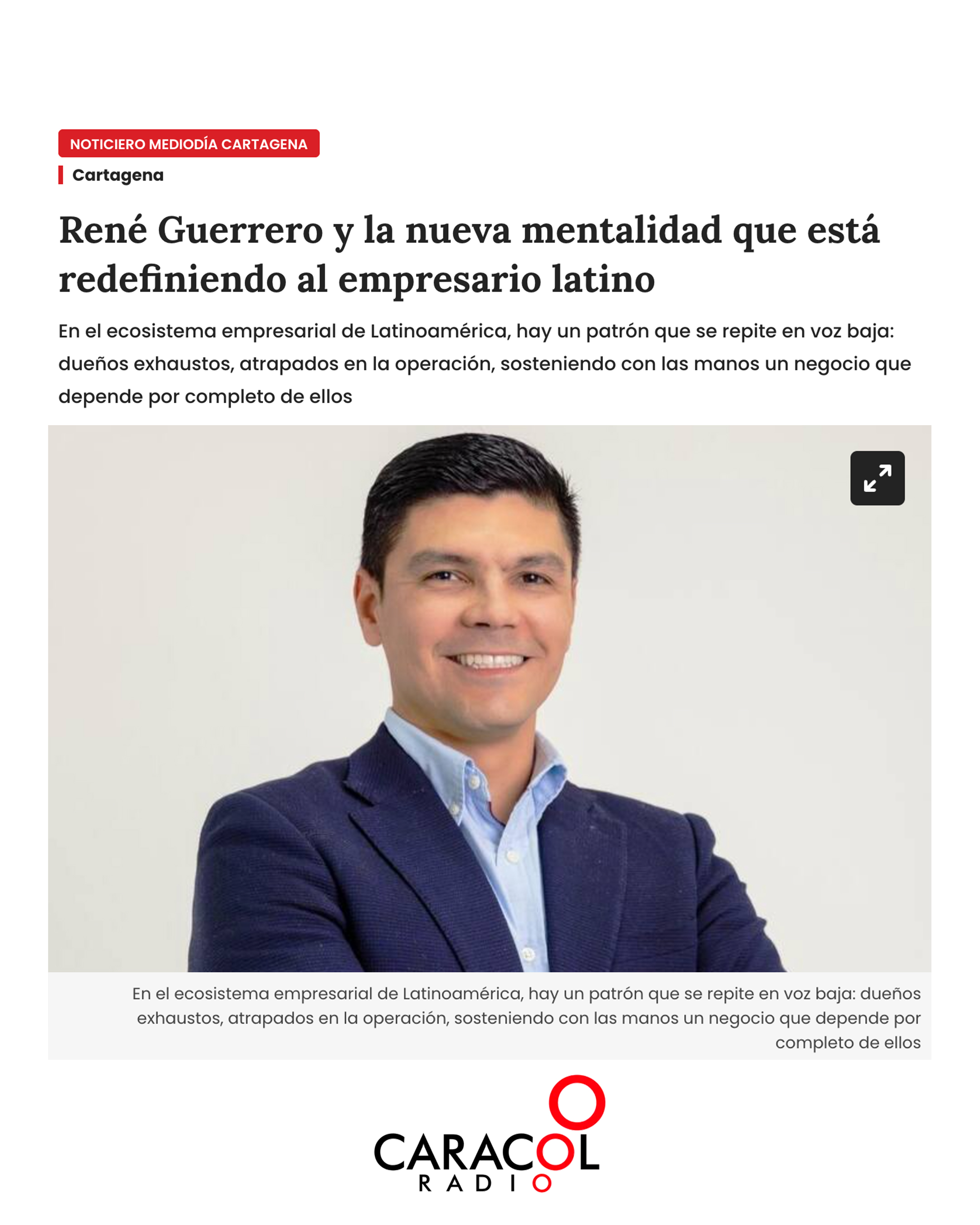 Artículo Caracol Radio René Guerrero